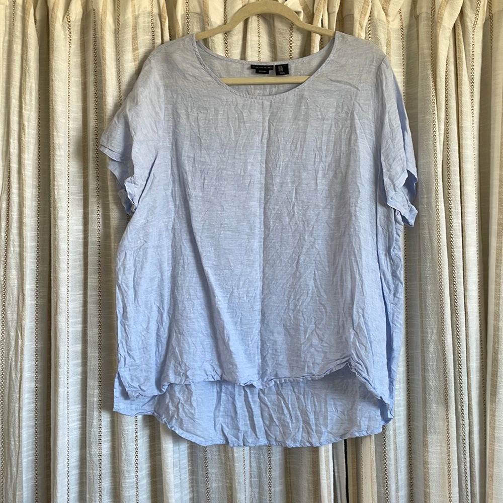 Tahari 1X Plus Linen High-Low Top